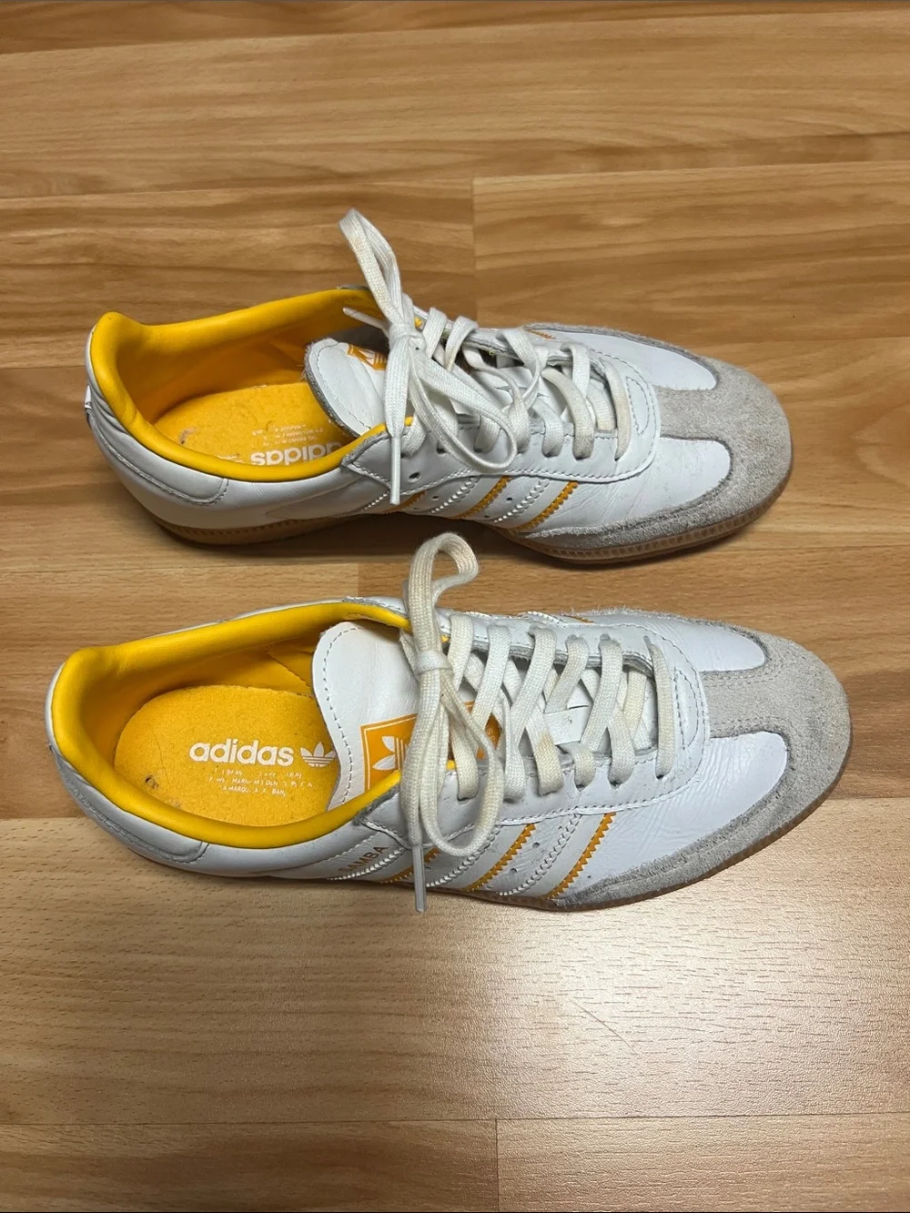 Adidas Sambas OG J White & yellow Leather Sneakers with Gum Sole size 5